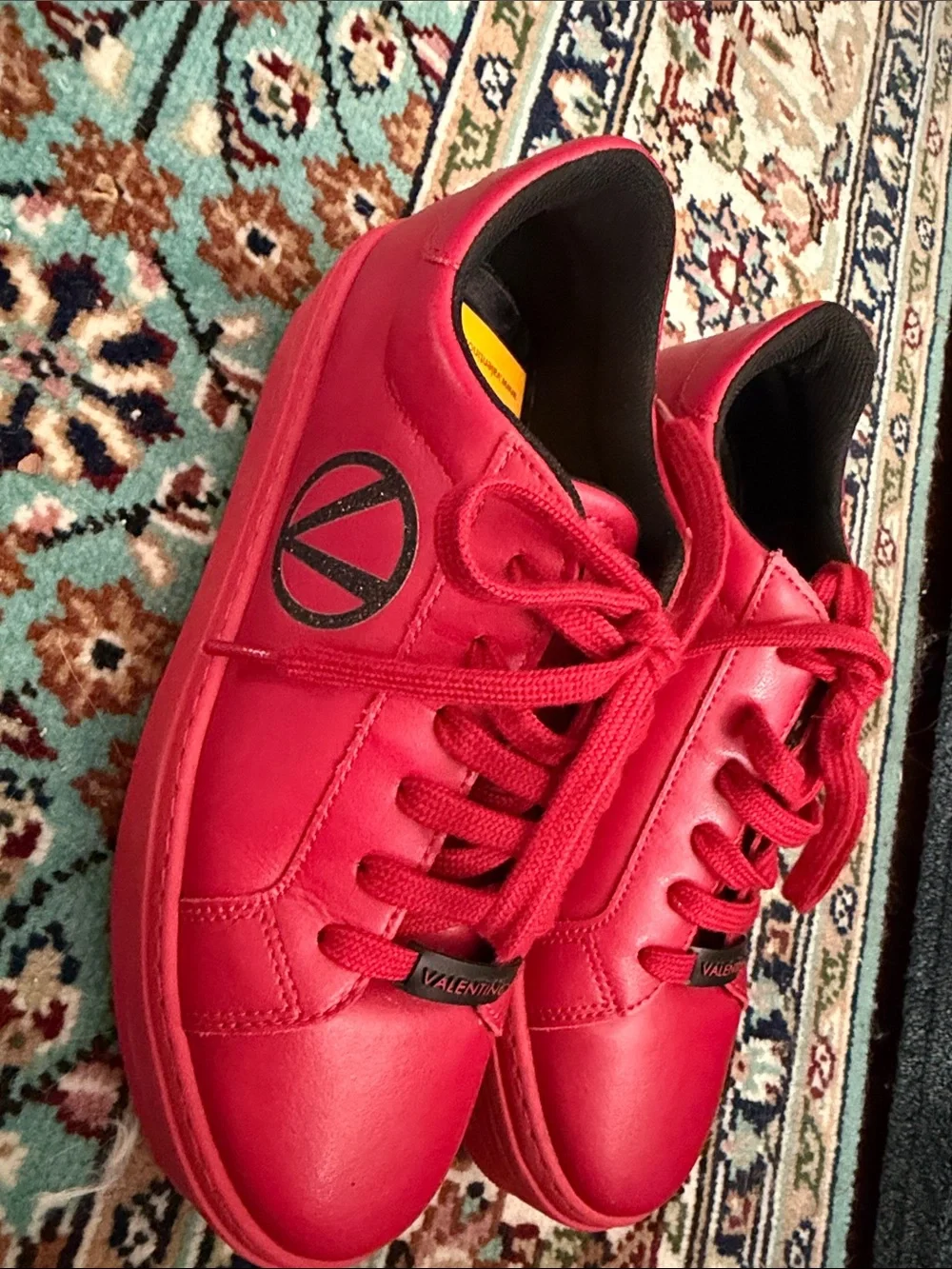 Valentino Bright Red Leather Lace-Up Sneakers